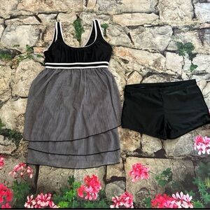 Black and White Swim Dress with Swim Shorts Size M